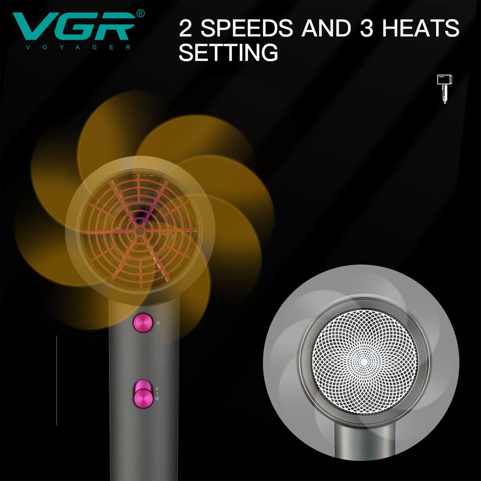 1 X 3 مجفف الشعر الاحترافي VGR V-400, 2000 واط, - الصورة 4