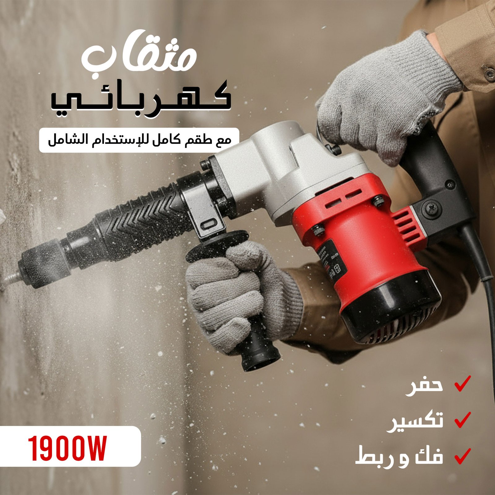 مثقاب تكسير وحفر كهربائي 1900 واط – مع طقم كامل للإستخدام الشامل - الصورة 4